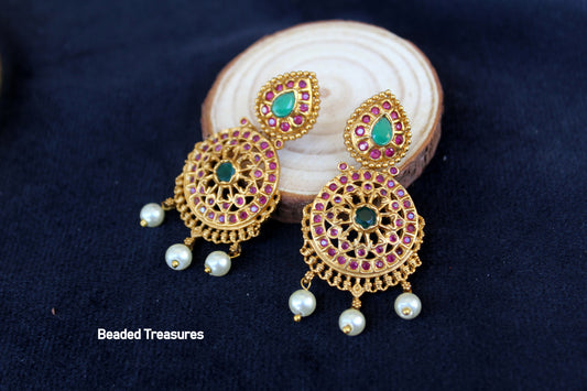 Gold Plated 925 Silver Ruby & Emerald Antique Finish Reversible Pendant Earrings - Beaded Treasures