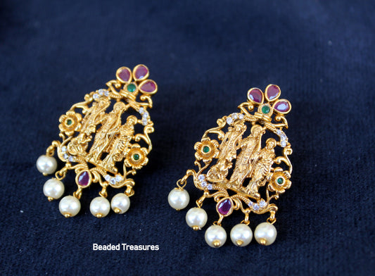 Ramparivar Gold Pendant Earrings - Beaded Treasures