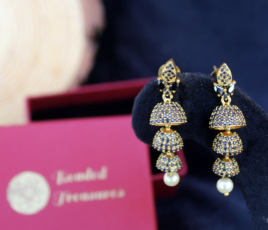 Blue Stone Jhumka Earrings - Beaded Treasures