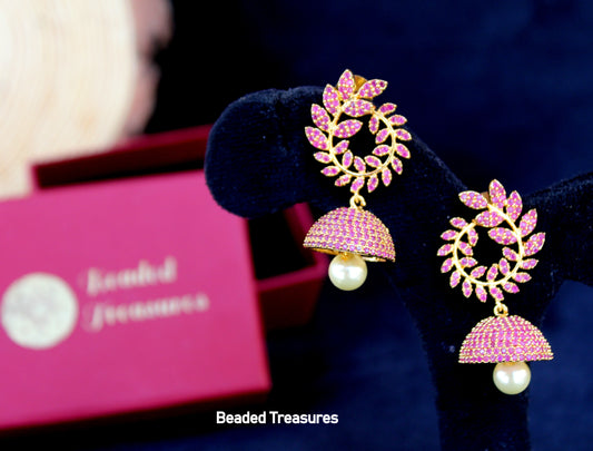 Ruby Jhumkas - Beaded Treasures