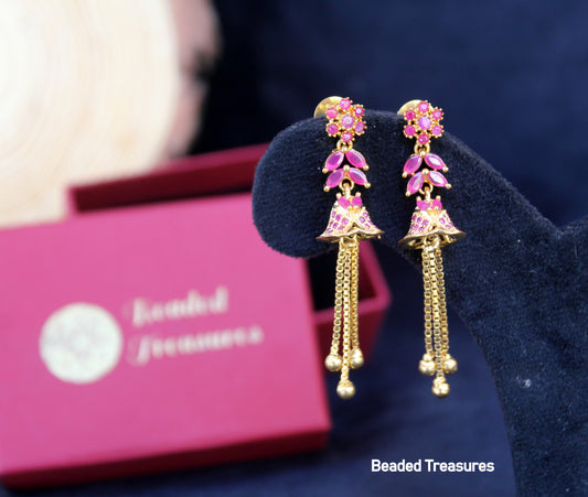 Gold Plated Ruby Stone Dangle Earrings - Beaded Treasures