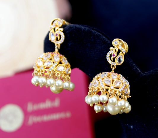 DER320 Hyderabadi Jadau Barfi Earrings with Pearls - Beaded Treasures