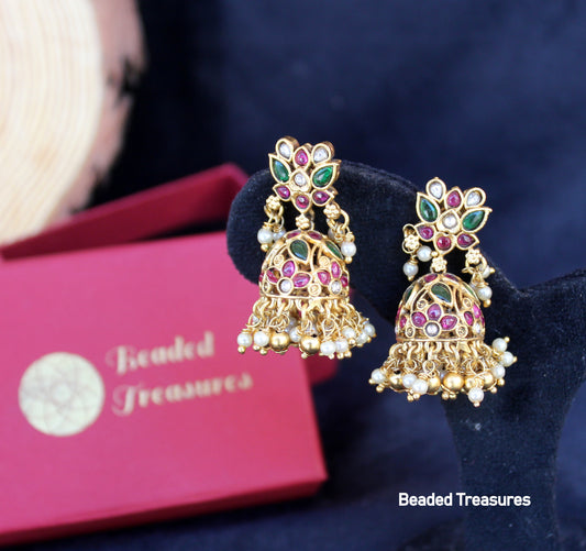 Lotus Jhumkas - Beaded Treasures