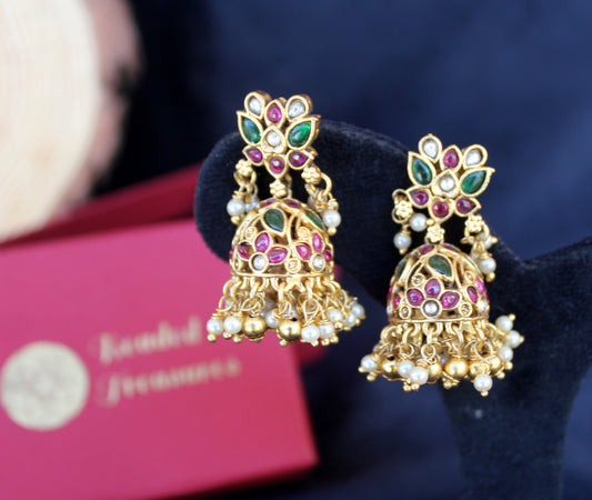 Lotus Jhumkas - Beaded Treasures