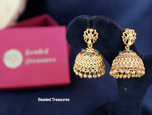 Gold Jhumka Earrings - Beaded Treasures