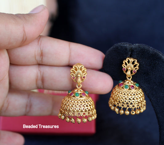 Gold Jhumka Earrings - Beaded Treasures