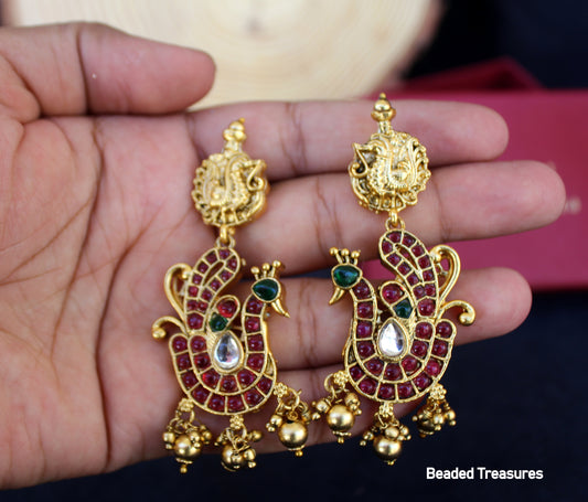 Antique Gold Peacock Earrings - Beaded Treasures
