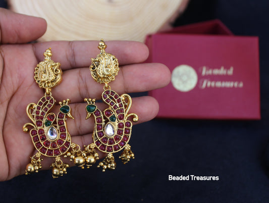Antique Gold Peacock Earrings - Beaded Treasures