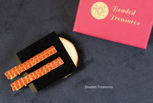 Red Stone Hair Clips (Pair) - Beaded Treasures