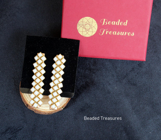 White Stone Hair Clips (Pair) - Beaded Treasures