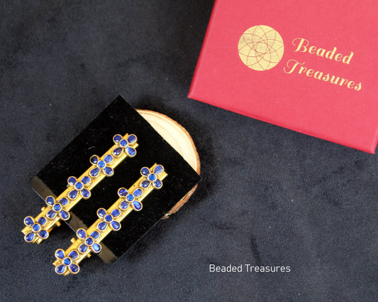 Blue Stone Flower Hair Clips (Pair) - Beaded Treasures
