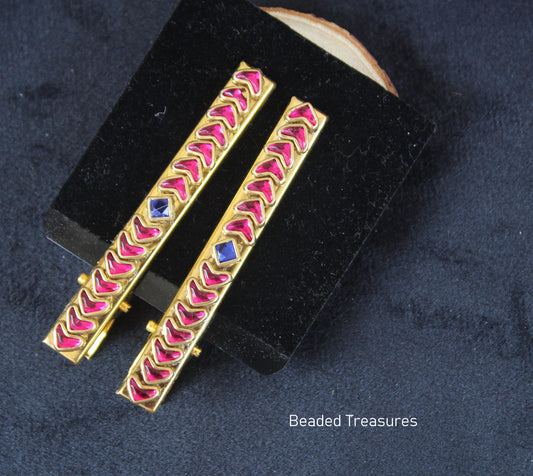 Pink and Blue Stone Hair Clips (Pair) - Beaded Treasures