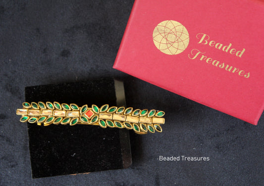 Green and Red Stone Hair Clips - Beaded Treasures