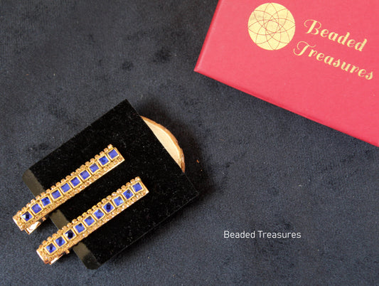 Blue Stone Hair Clips (Pair) - Beaded Treasures