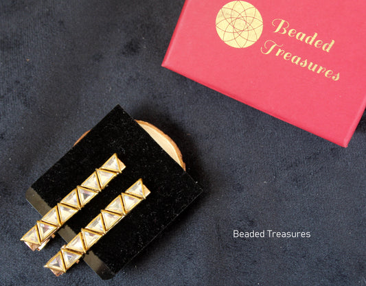 Triangle White Stone Hair Clips (Pair) - Beaded Treasures