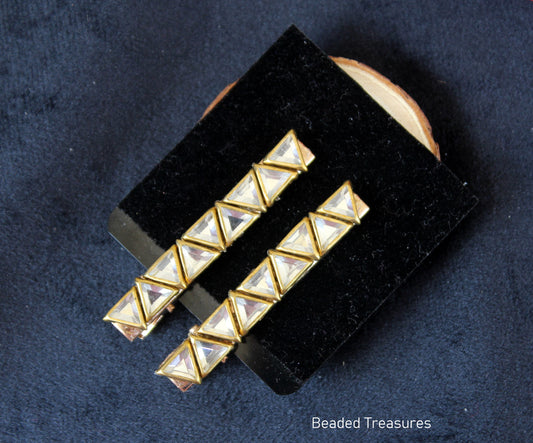 Triangle White Stone Hair Clips (Pair) - Beaded Treasures