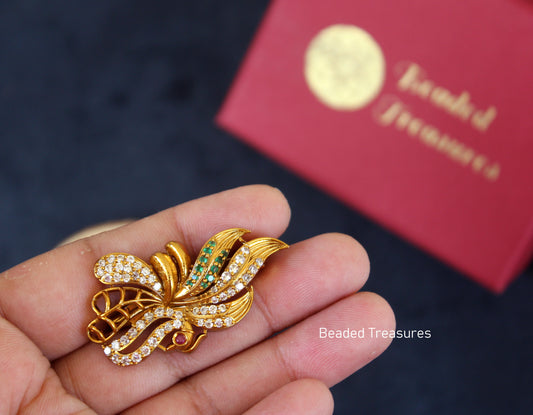 Butterfly Design CZ Saree Pin - Beaded Treasures