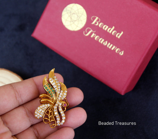 Butterfly Design CZ Saree Pin - Beaded Treasures