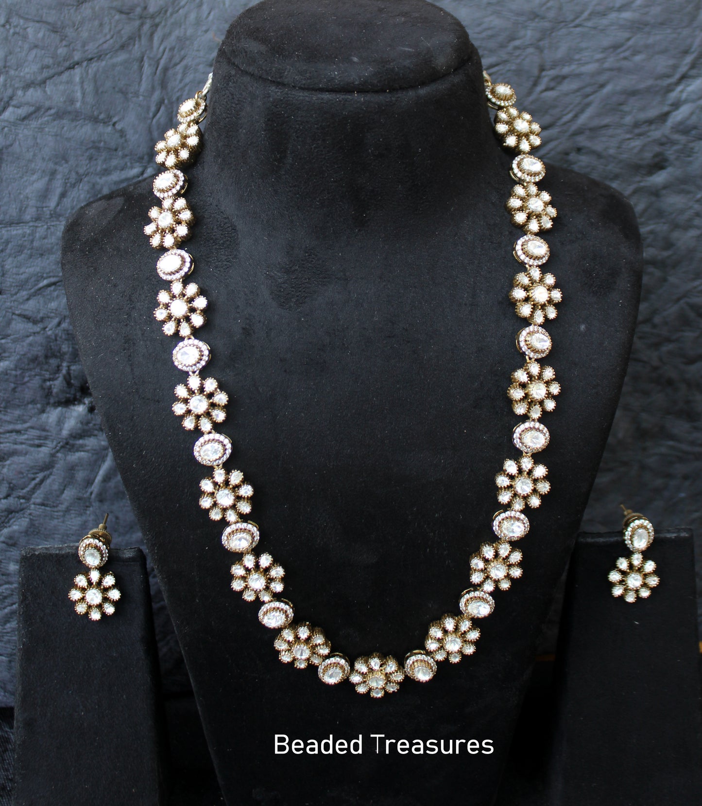 Elegant Moissanite Polki Long Necklace Set - Beaded Treasures