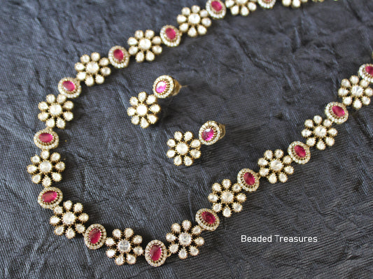 Elegant Kundan Necklace Set with Ruby Stones - Beaded Treasures