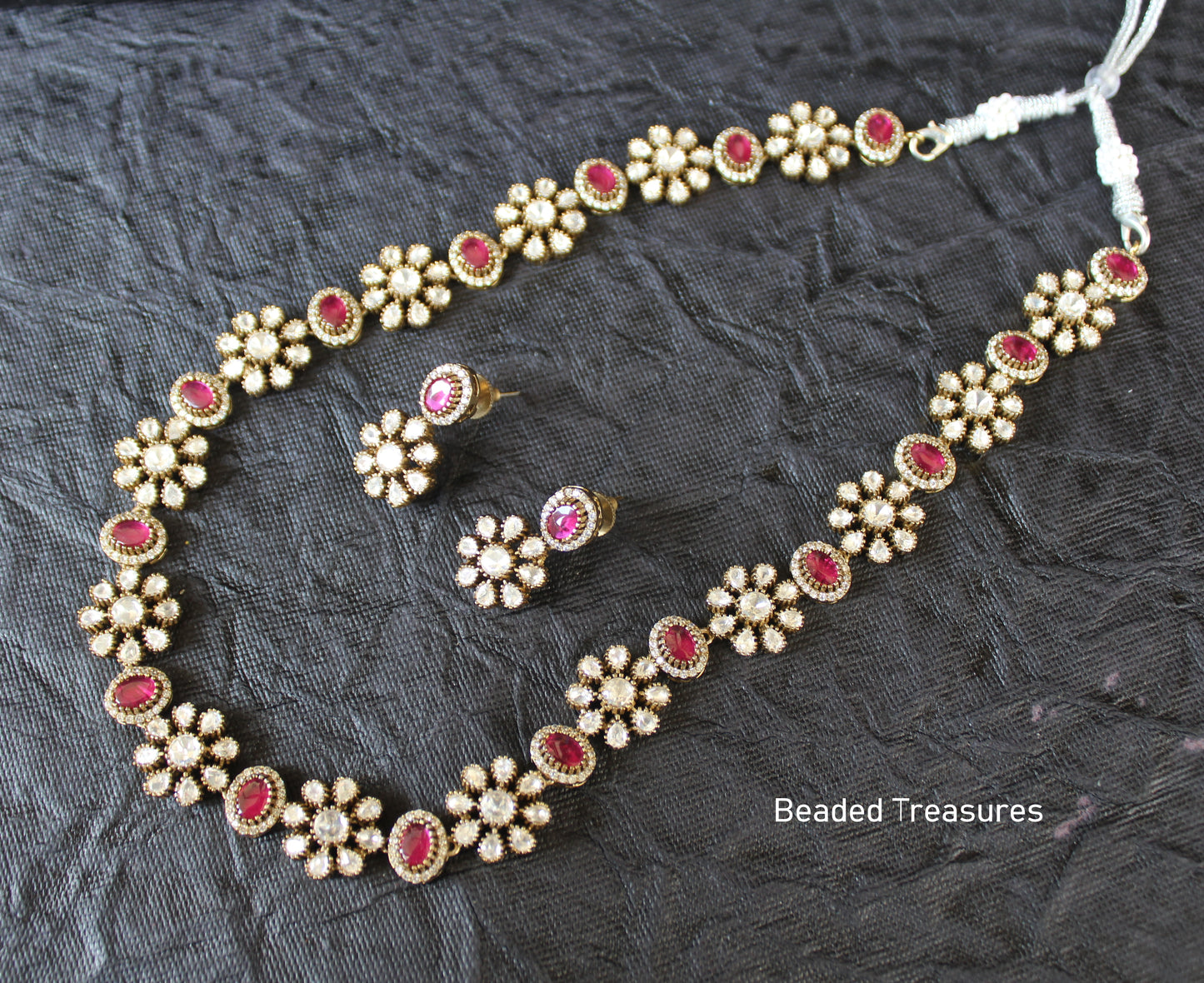 Elegant Kundan Necklace Set with Ruby Stones - Beaded Treasures