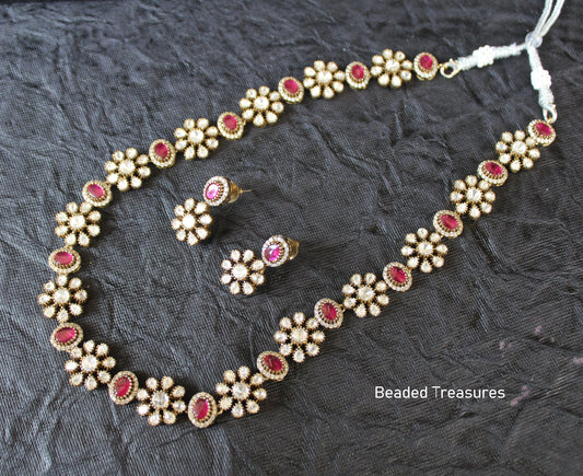 Elegant Kundan Necklace Set with Ruby Stones - Beaded Treasures
