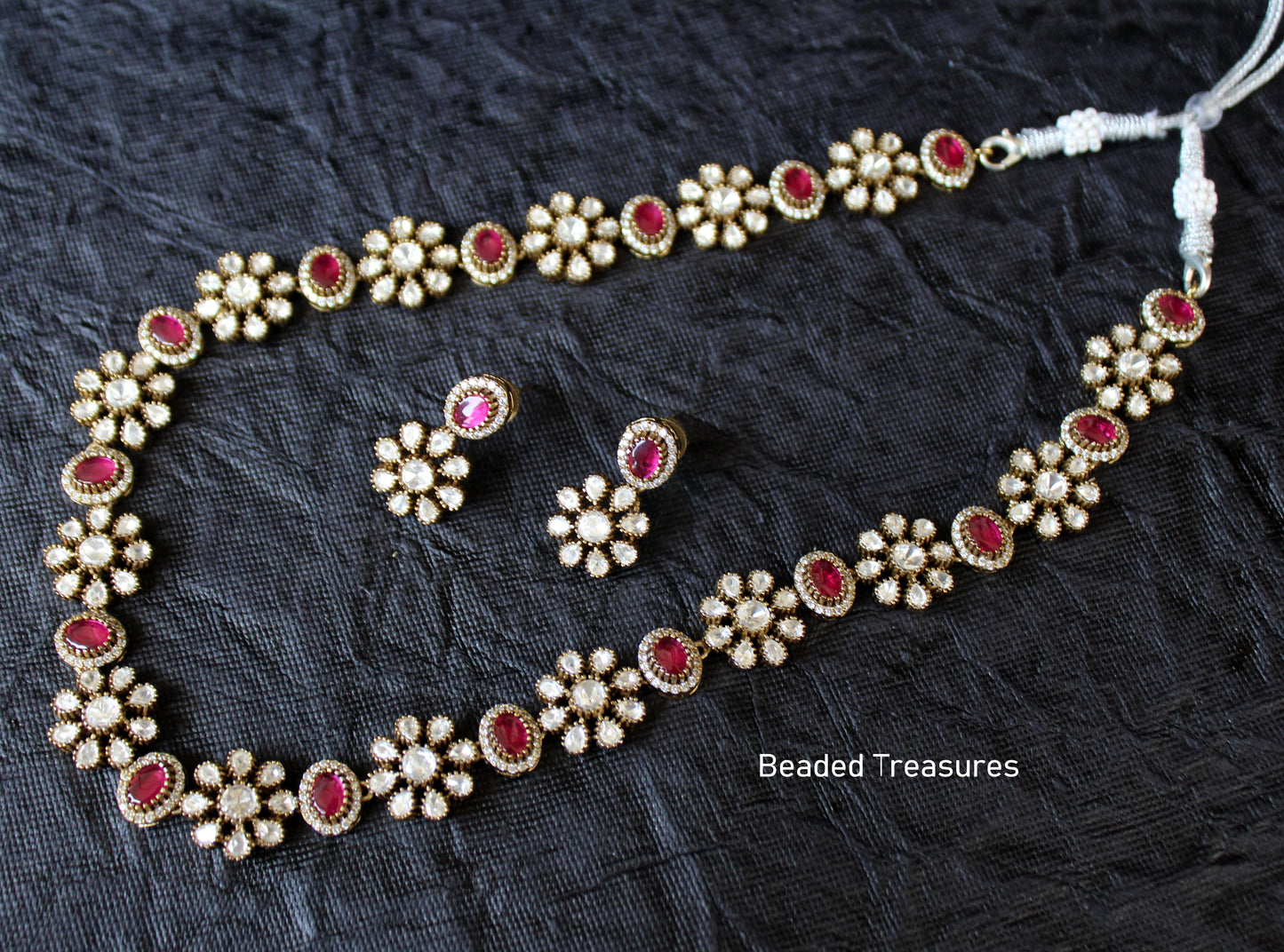 Elegant Kundan Necklace Set with Ruby Stones - Beaded Treasures