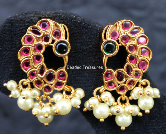 Antique Gold Kemp & Emerald Earrings with Pearl Drops - Beaded Treasures