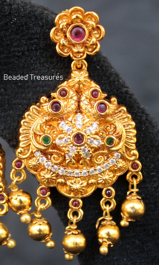 Premium Antique Gold Kemp, Emerald & White Stone Earrings - Beaded Treasures