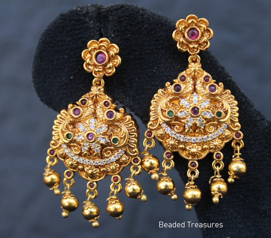 Premium Antique Gold Kemp, Emerald & White Stone Earrings - Beaded Treasures