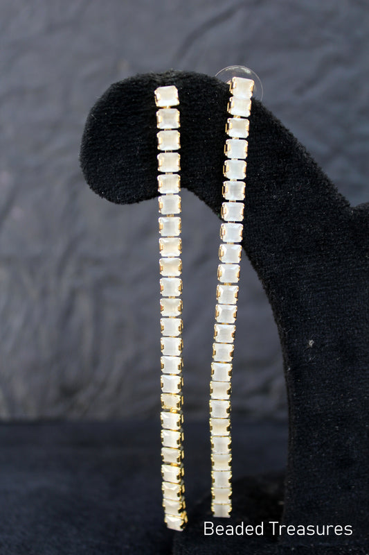 Gold-Toned Linear Drop Earrings with Sparkling Stones - Beaded Treasures