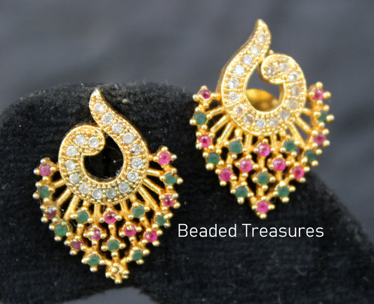 Modern AD Stone Earrings with Kemp & Emerald Accents - Beaded Treasures