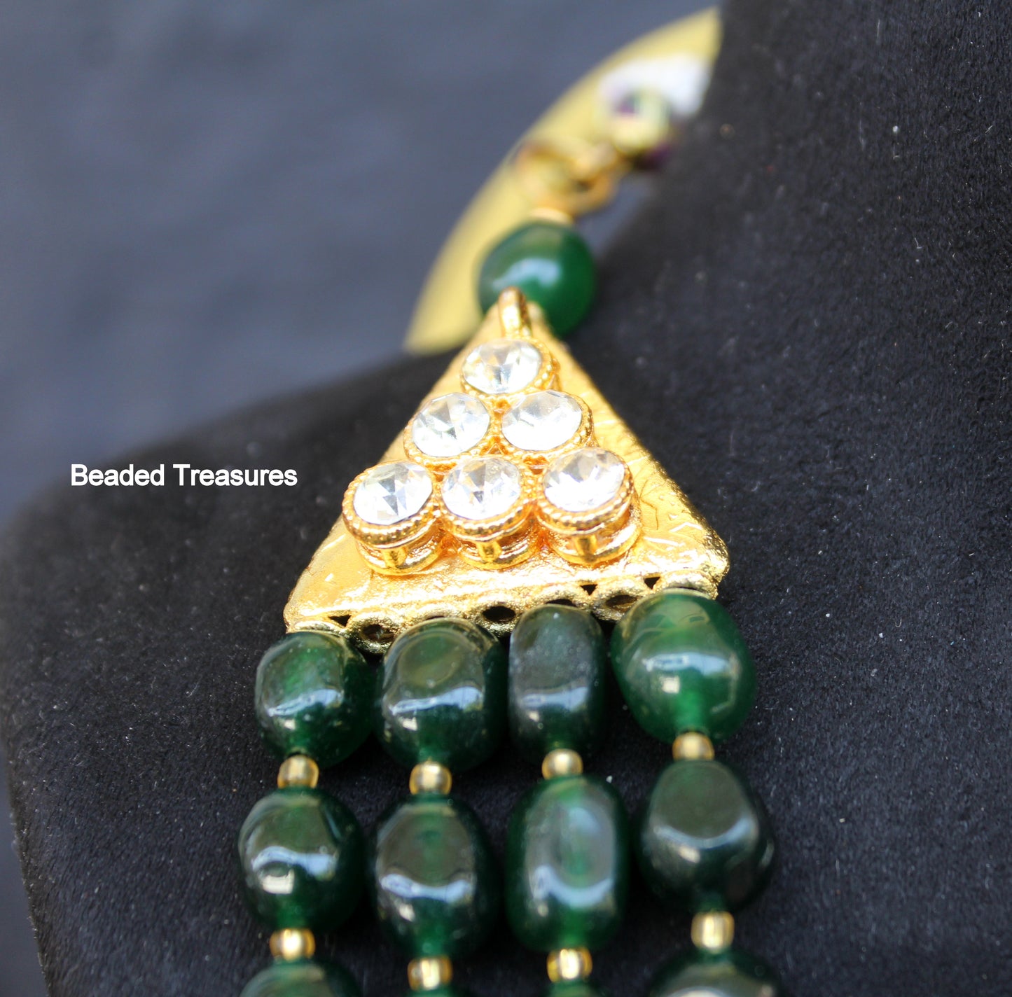 Panchlada Emerald Rani Haar Necklace with Kundan & Gold Accents - Beaded Treasures