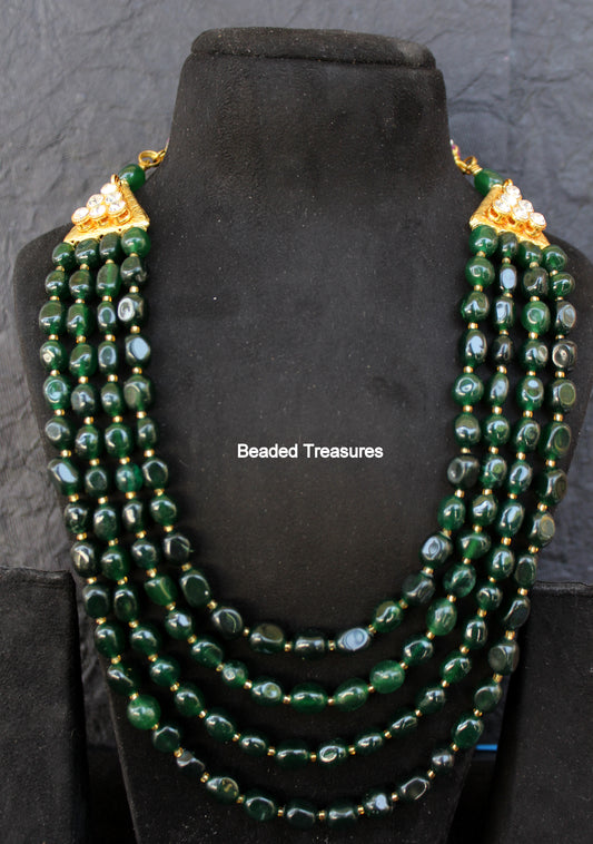 Panchlada Emerald Rani Haar Necklace with Kundan & Gold Accents - Beaded Treasures