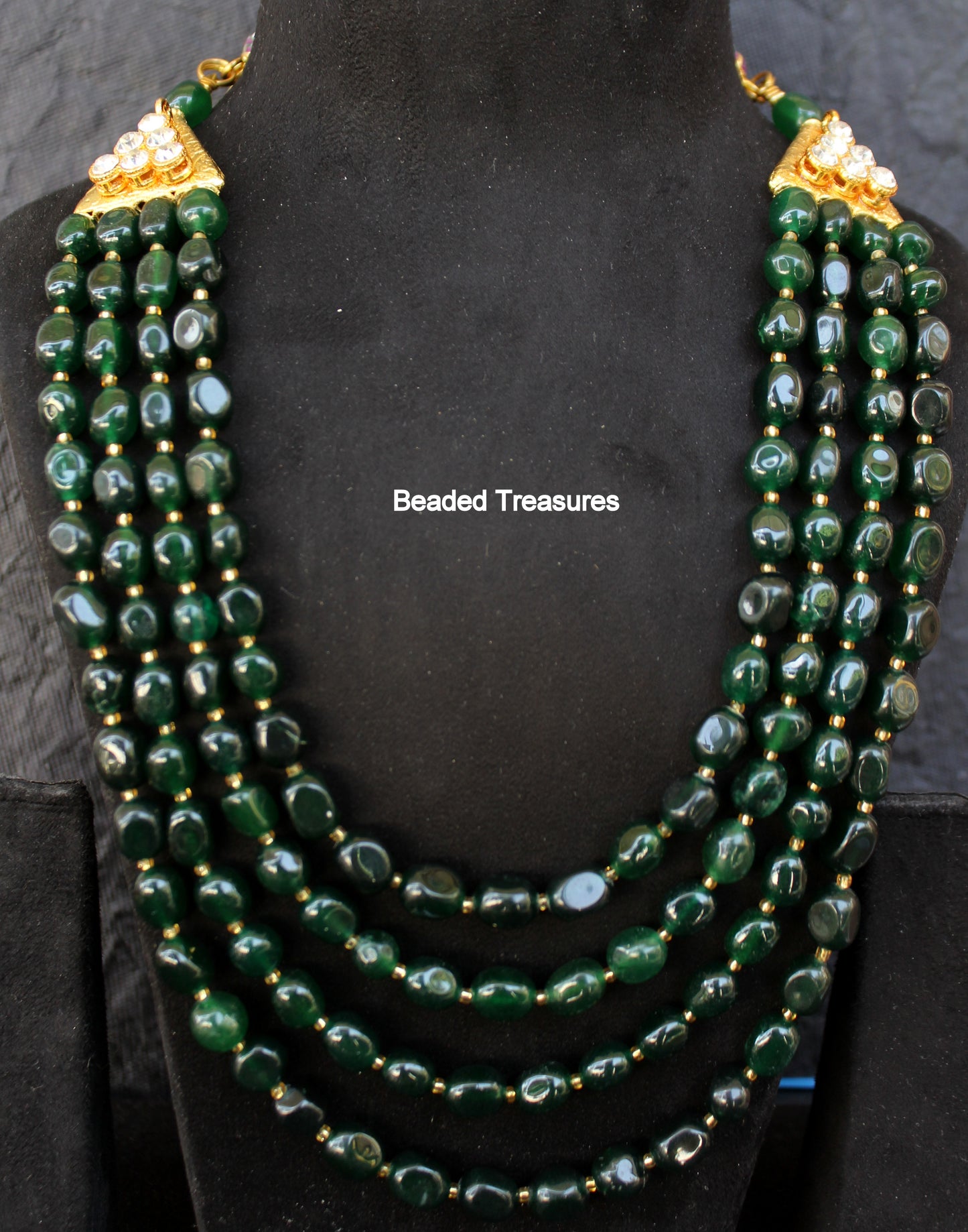 Panchlada Emerald Rani Haar Necklace with Kundan & Gold Accents - Beaded Treasures