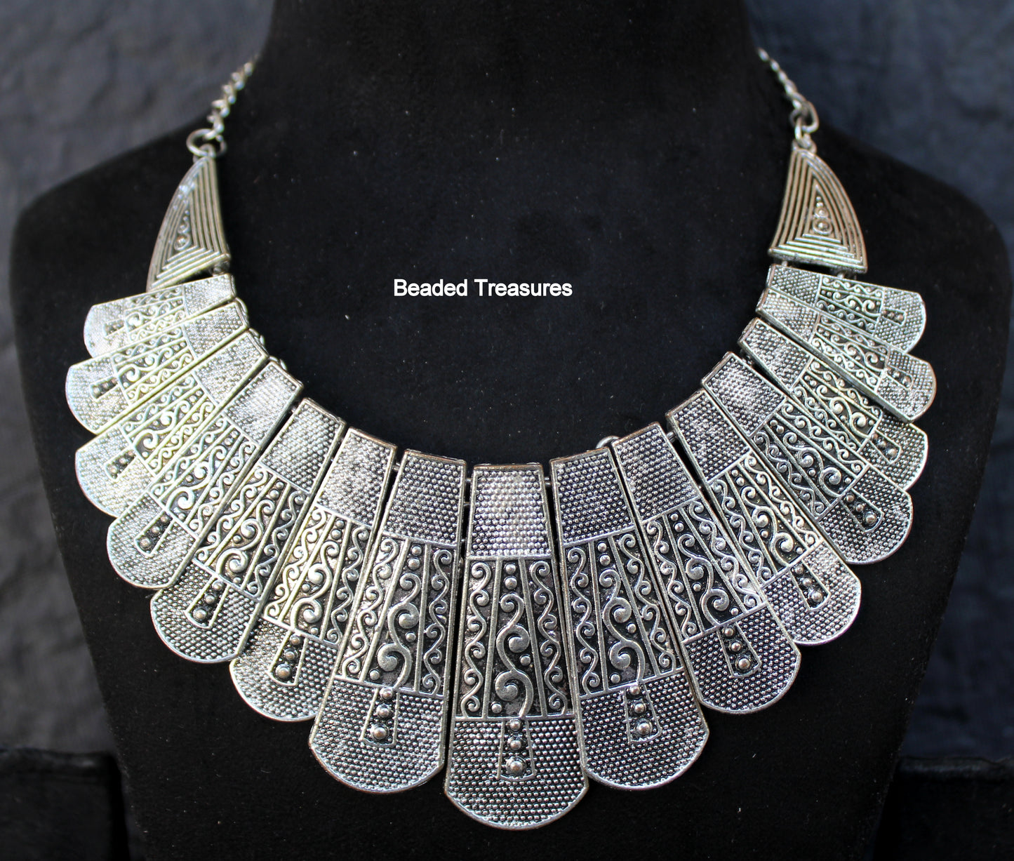 Fancy Oxidized German Silver Statement Necklace - Beaded Treasures