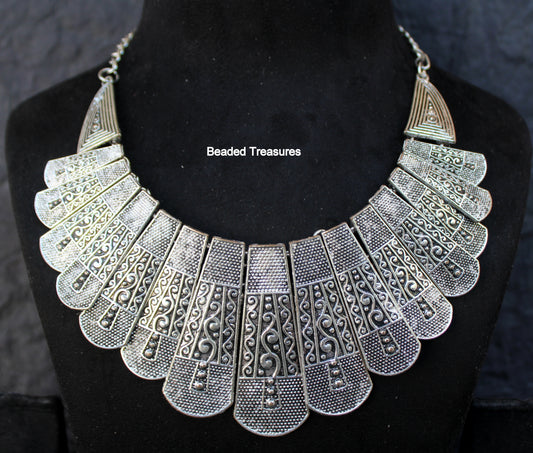 Fancy Oxidized German Silver Statement Necklace - Beaded Treasures
