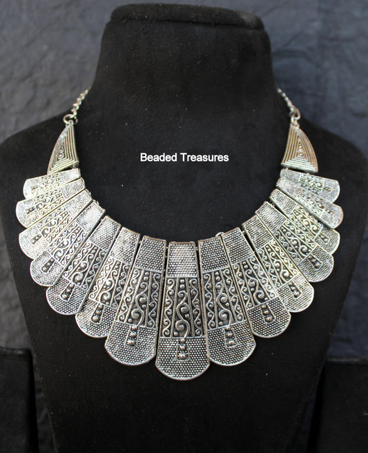 Fancy Oxidized German Silver Statement Necklace - Beaded Treasures