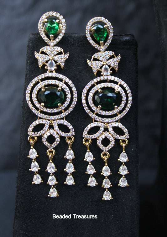Elegant AD Stone Emerald Pendant Necklace Set with Earrings - Beaded Treasures