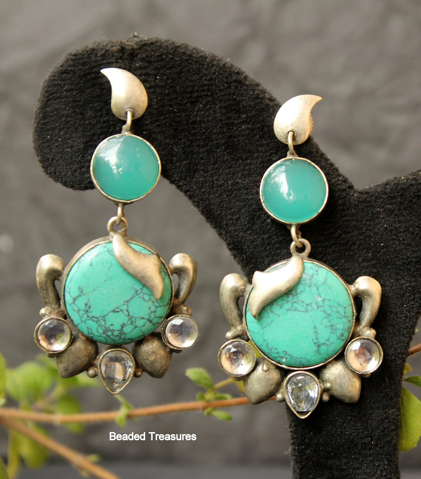 Sterling Silver Turquoise & CZ Dangle Earrings - Beaded Treasures