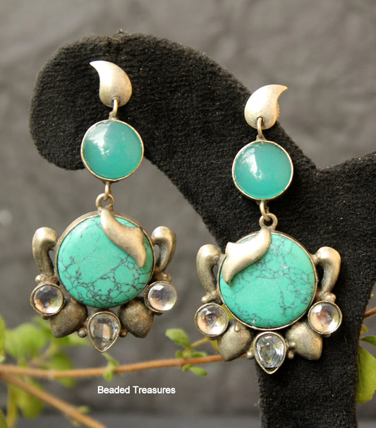 Sterling Silver Turquoise & CZ Dangle Earrings - Beaded Treasures