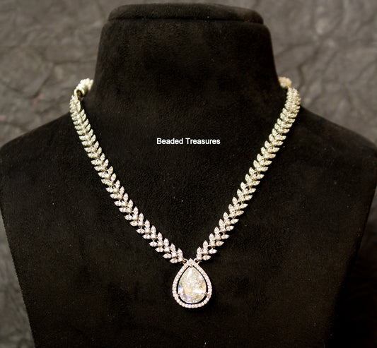 Dazzling White Stone American Diamond Necklace - Beaded Treasures