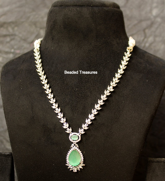 Sara Inspired Pista Green Pendant Necklace Set - Beaded Treasures