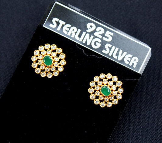 925 Sterling Silver Emerald Stud Earrings - Beaded Treasures