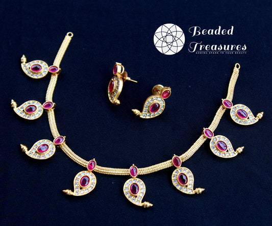 Navratan Mango Necklace Set - Beaded Treasures Traditional Jewelry