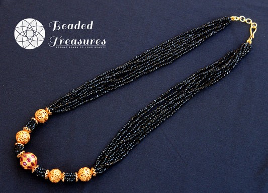 Black Beads Radiant Gold Pendant Necklace - Beaded Treasures