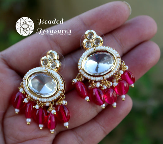 Bhavya Kundan Polki Colored Earrings - Beaded Treasures