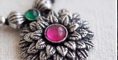 Oxidised Silver Thushi Necklace Set - Beaded Treasures