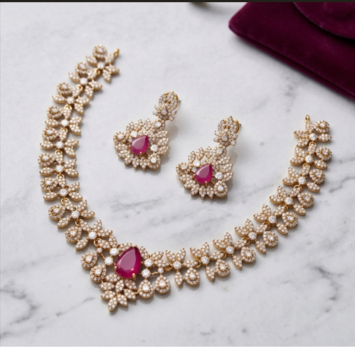 Diamond Ruby Necklace Set - Beaded Treasures