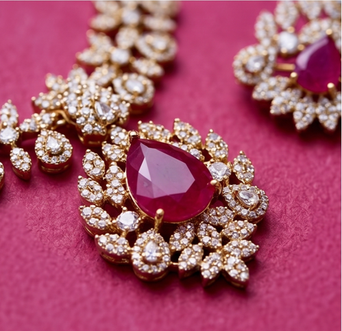 Diamond Ruby Necklace Set - Beaded Treasures